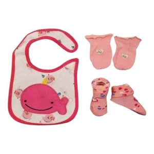 Set regalo bavaglino balena rosa, guanti, calze, set regalo neonato bambina set essenziale - Foto 1 di 5