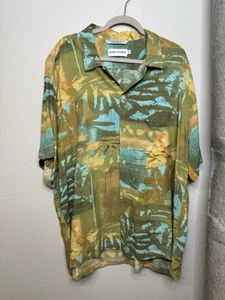 Camicia JAMS WORLD uomo XXL hawaiana astratta verde felce patch rayon Aloha USA - Foto 1 di 3