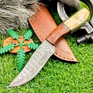 Cuchillo desollador de hoja de acero Damasco hecho a mano personalizado cuchillo de caza de camping TN-9091 - Imagen 1 de 8