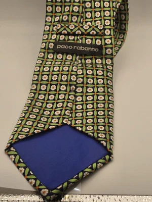 Corbata Paco Rabanne Flor Verde Seda De Colección Clásica Italia Para Hombre 57x3.5" Foto 1 de 4