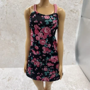 Barbie Freizeitkleid ~ schwarz rosa geblümt - Bild 1 von 4