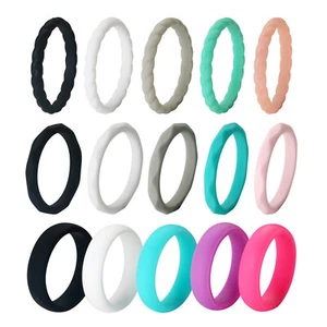 15pcs Silicone Wedding Ring for Women Thin Stackable Rubber Sports Bands #4-10 - Picture 1 of 8