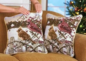 Christmas Winter Cardinals Tapestry Pillow Cover 17" Set of 2 - Picture 1 of 1