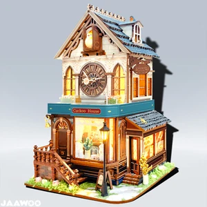 Reloj de cuco cabaña mecánico 3D rompecabezas de madera hágalo usted mismo kit de modelos de rincón de libro - Imagen 1 de 7
