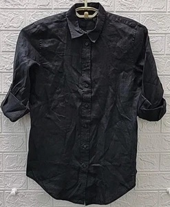 New Lauren Ralph Lauren Roll Tab Sleeve Linen Button Up Shirt Black Size Medium - Picture 1 of 5