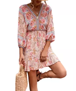 Danqi Kleid orange Blumen Bindegürtel V-Ausschnitt Größe S - Bild 1 von 1
