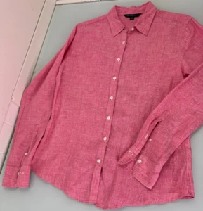 Camicia donna Brooks Brothers taglia 8 top blusa 100% lino con bottoni rosa salmone - Foto 1 di 9