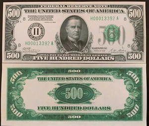 Riproduzione banconota 500 dollari banconota Federal Reserve 1928 copia valuta USA leggi sotto - Foto 1 di 8