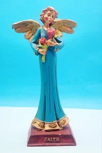 Estatuilla de ángel ""Fe"" base marrón azulada y dorada, rosas sosteniendo ángeles - Imagen 1 de 8