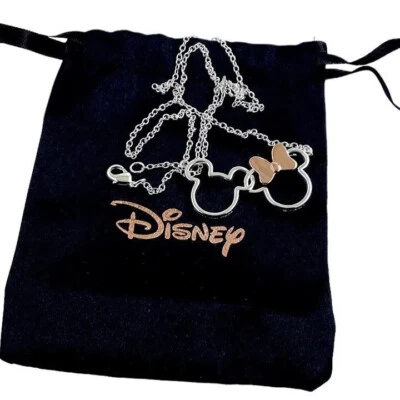 Disney Necklace Mickey Minnie Silhouette Intertwined Pendant Silver Gold Plated - Image 1 of 4