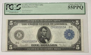 1914 $5 Federal Reserve Philadelphia Large Size PCGS AU55 PPQ - Picture 1 of 2