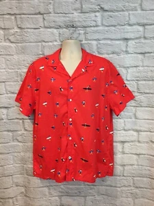 Camisa frontal Tommy Hilfiger para hombre roja algodón estampado tabla de surf ajuste personalizado con botones XL - Imagen 1 de 6