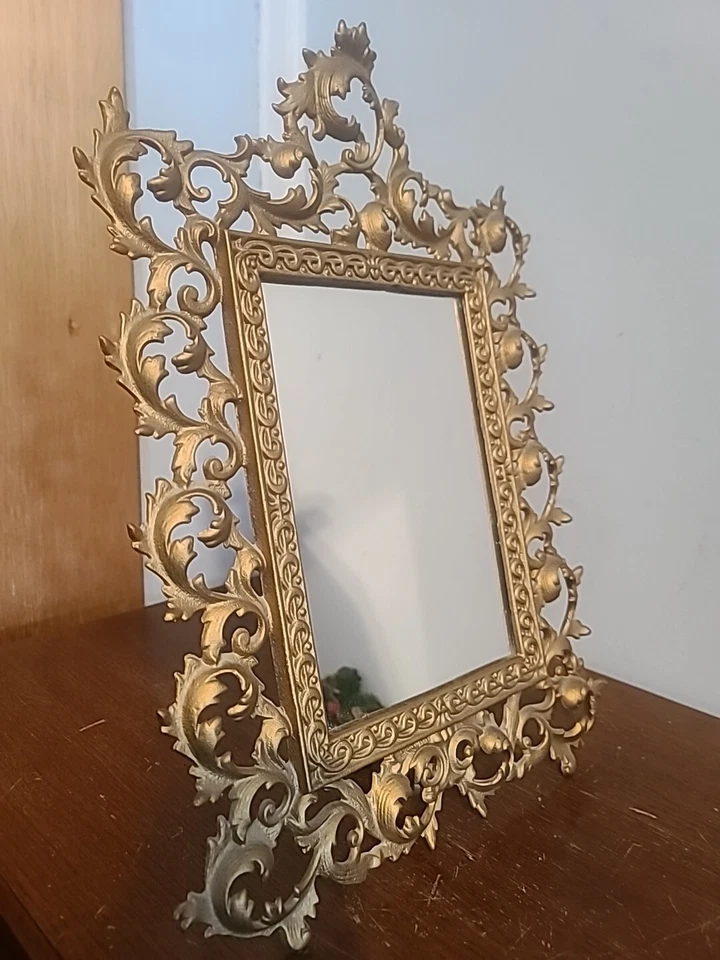 Victorian Iron Art Mirror Bronze Gilt Easel Stand - Image 1 of 4