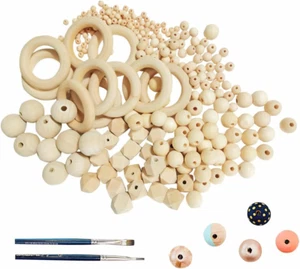 300Pcs Wooden Beads with Rings for Craft, 6 Sizes Wooden Octagon Unfinished Bead - Picture 1 of 5