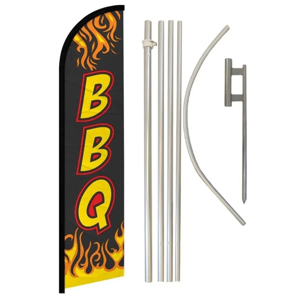 BBQ Black Advertising Windless Banner Flag & Flag Pole Kit & Ground Spike - Image 1 of 1