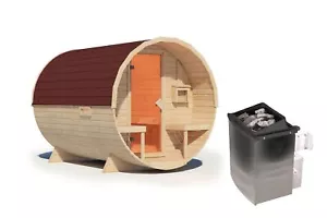 Karibu Fasssauna 38 mm Saunaofen eingebaute Steuerung 9 kW inkl. Dachschindeln - Bild 1 von 10