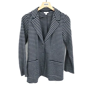 J. JILL Algodón Jersey Chaqueta Botón-Frente Blazer Azul Marino Gris Rayas Náutico S - Imagen 1 de 8