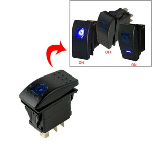 ON-OFF-ON Rocker Switch Fit For Marine Boat Car Blue 7Pin LED DC - Picture 1 of 7
