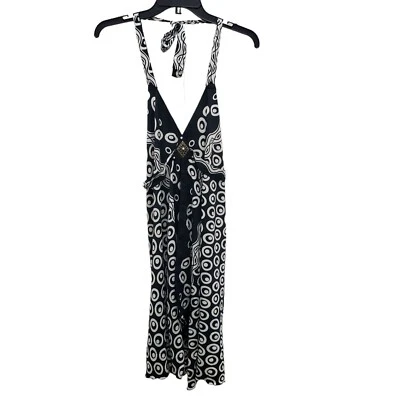Barefoot Attitude Women's Black White Geo Print Resort Wear Halter Dress Size M - Image 1 of 4