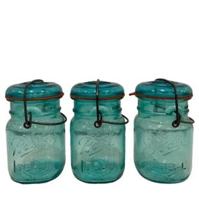 Set Of 3 Ball Ideal American Bicentennial Blue 1 Pint Jars 3 Embossed Eagle EVC - Picture 1 of 9