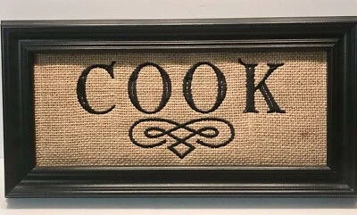 Letrero de arte de pared personalizado con impresión de arpillera "COOK" PERSONALIZADO, nuevo estado negro/marrón Foto 1 de 4