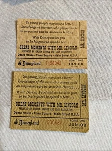 (2) Junior Vintage 1960s Disneyland Great Moments with Mr Lincoln Tickets - Picture 1 of 4