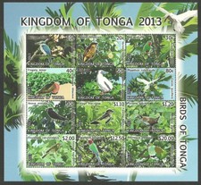 TONGA 2013 BIRDS KINGFISHER PARROT DEFINITIVES SHEET MNH