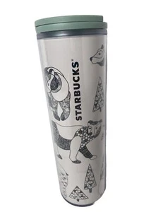 Starbucks Tumbler Travel Mug Holiday 2017 Bears Trees 16oz With Lid Christmas - Picture 1 of 11
