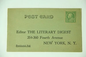 1928 Presidential Poll Postcard Literary Digest Politics Post Card Hoover - Picture 1 of 2