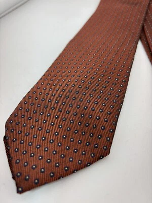 Dolce & Gabbana Made in Italy Men's Silk Neck Tie Orange w/ Navy Stitched Dots - Image 1 of 4