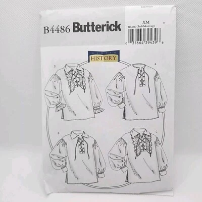 Butterick 4486 Misses'/Men's Costume Shirt Tunic Sewing Pattern Size S-L Uncut - Image 1 of 4