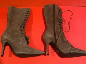 Newport News Brown Lace Up and Zip High Heel Boots Size 6 1/2 B - Picture 1 of 6