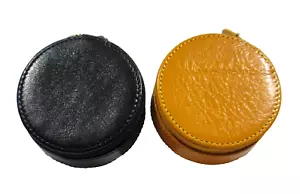 Jewelry Case Travel Leather 3" Round Zipper Graphic Image Black - Picture 1 of 7