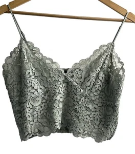 Express Lace Bra Bralette Top Crop Smocked Back Sz L Mint Green Sexy Going Out - Picture 1 of 12