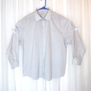 Camisa de vestir Haggar para hombre 17-17,5 cuadros manga larga calce clásico 32/33 marrón azul - Imagen 1 de 10