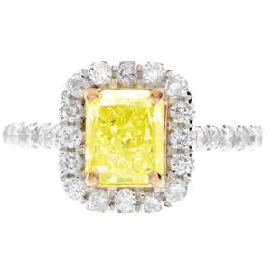GIA-zertifizierter ausgefallener gelber 2 Karat Radiant Cut Diamant Verlobungsring 18 Karat Gold - Bild 1 von 1