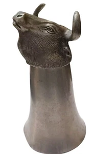 Antique Bull Longhorn Stirrup Pewter Cup Vintage Goblet Chalace - Picture 1 of 11