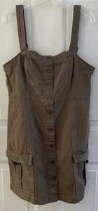 Divided H&M Olive Cotton Blend Denim Jumper Dress ButtonFrontSize Large Preowned - Picture 1 of 7