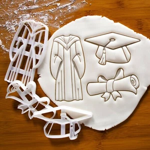 Set of 3 Graduation Congratulatory Cookie Cutters - Gown, Scroll, & Mortarboard - Picture 1 of 13