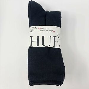 Hue 6-Pack Crew Socks Women's One Size Black 6 Pairs NEW Knit Low Cut U21305 