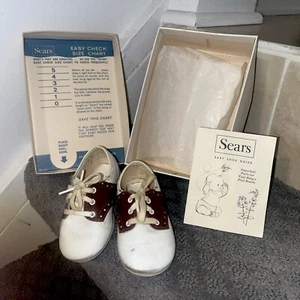 Vintage SEARS Baby Shoes / Original Box Sz 3W In BOX w/Shoe guide ~ SADDLE Shoes - Picture 1 of 15