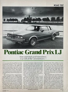 1978 Road Test Pontiac Grand Prix LJ & Counterpoint 6 Pages Pics Specs Info - Picture 1 of 6