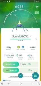 Shiny Surskit, Pokémon Go, registrato o ultra commerciale - Foto 1 di 1