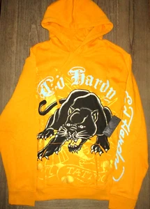 MENS ED HARDY PANTHER GOLD YELLOW HOODIE SWEATSHIRT SIZE M - Picture 1 of 3