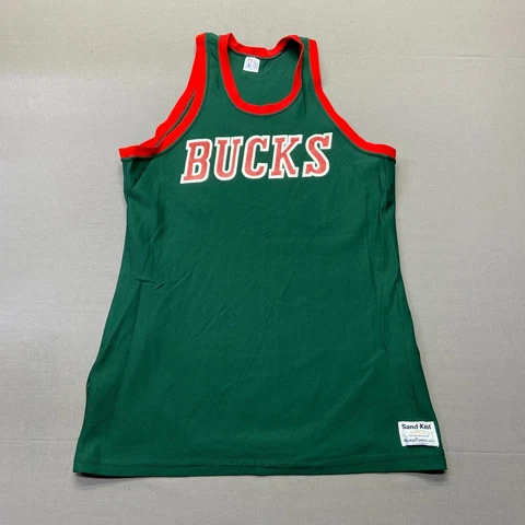 Vintage Milwaukee Bucks Jersey Mens Large Green Red Sand Knit Basketball Cover