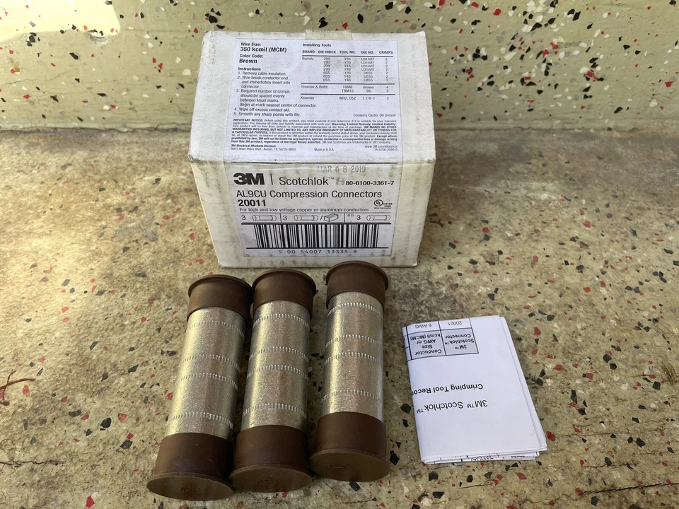 (3) New 3M Scotchlok 20011 AL9CU Aluminum Compression Connectors 35kV 350 kcmil - Image 1 of 1