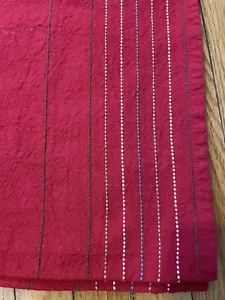 Vintage Tischdecke rot bestickt Baumwolle bunt gestreift Indien rechteckig - Bild 1 von 7