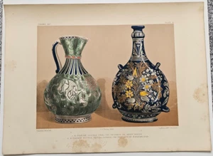 1858 ART TREASURES BOOK Mostra CERAMICA Stampa Cromo PERSIANA FAIENCE EWER - Foto 1 di 4