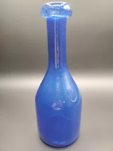 Vintage Royal Blue Bullicante Splatter Soffiato a Mano Arte Bottiglia Vetro Decanter 10" - Foto 1 di 5
