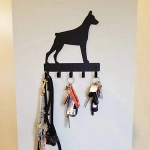 Doberman Pinscher (Cropped) Dog Leash Hanger Metal Wall Key Rack 5 Hooks - Picture 1 of 9